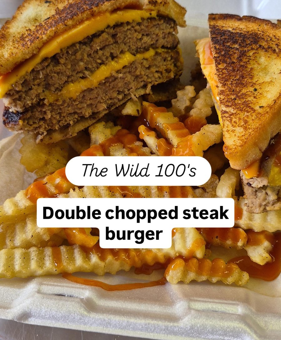 The Wild 100's double chopped steak burger with crinkle fries